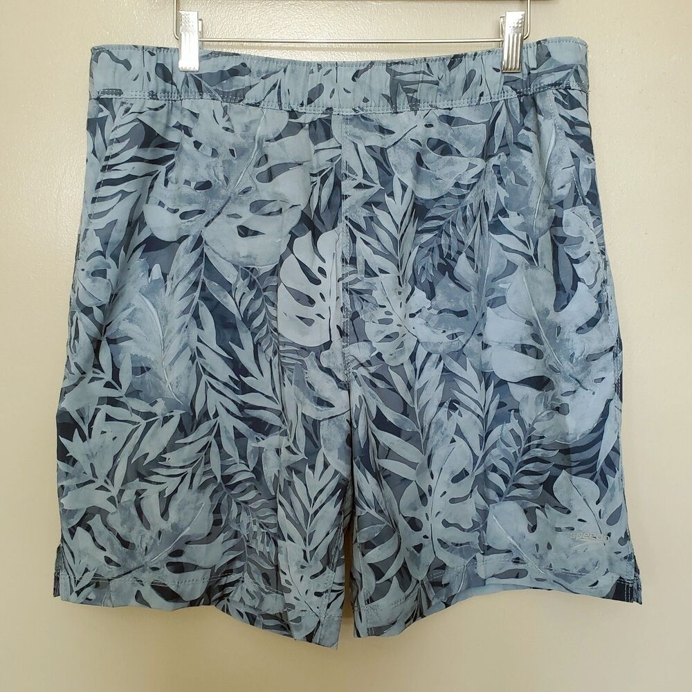 Speedo Swim Trunks Men's Large Mesh Lined Elastic Waist Board Blue Floral Shorts